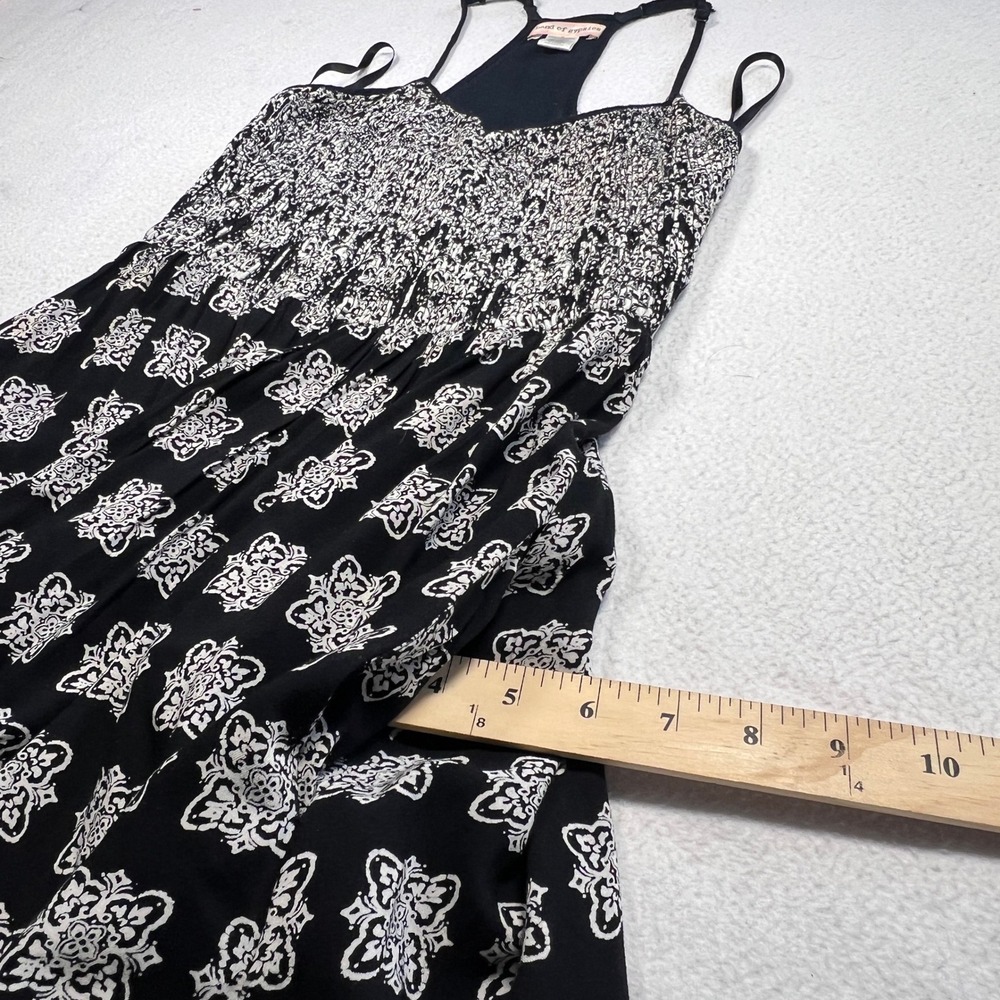 Band of Gypsies Maxi Dress Womens XS Black Ivory Smocked Medallion Pockets Boho - Picture 7 of 9